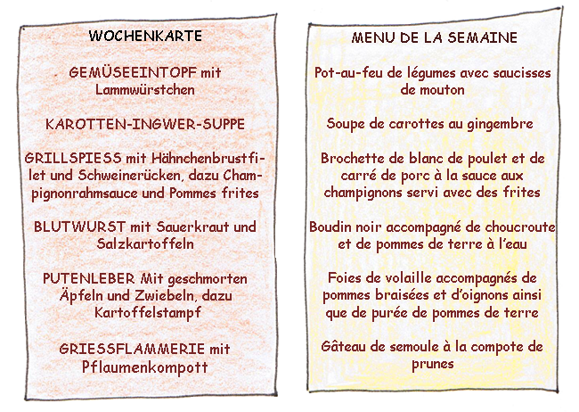 Menu de la semaine