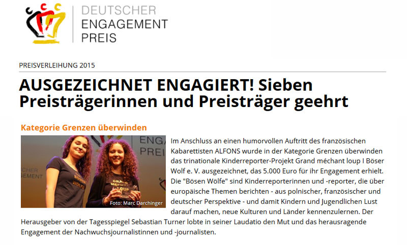 Die Bsen Wlfe Preistrger beim Deutschen Engagementpreis